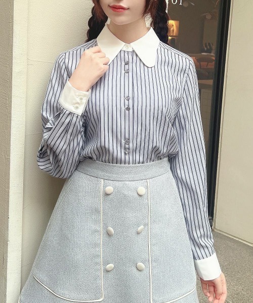 F i.n.t（フィント）の「ラビットカラーストライプシャツ/fint　フィント（シャツ/ブラウス・レディース・ホワイト×グリーン/ホワイト×ブルー・FREE）」の8枚目の写真