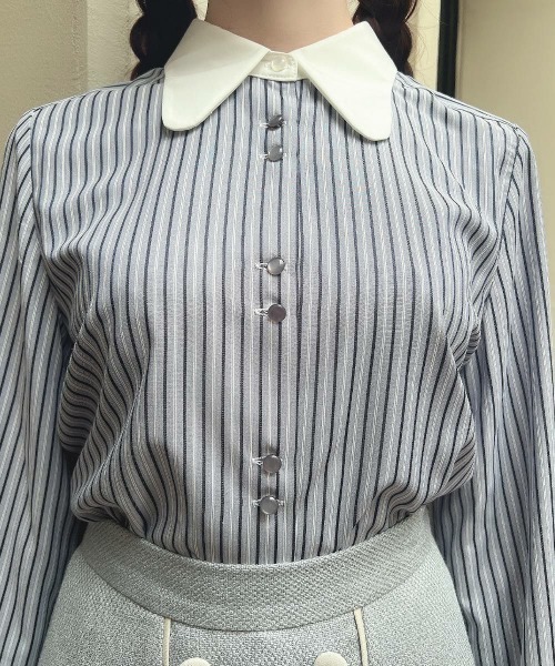 F i.n.t（フィント）の「ラビットカラーストライプシャツ/fint　フィント（シャツ/ブラウス・レディース・ホワイト×グリーン/ホワイト×ブルー・FREE）」の7枚目の写真