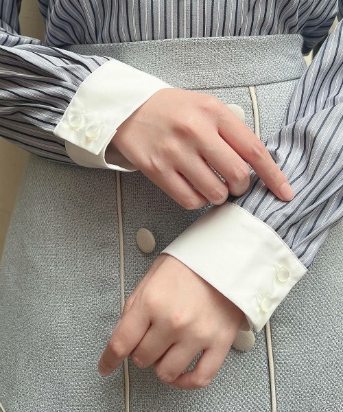 F i.n.t（フィント）の「ラビットカラーストライプシャツ/fint　フィント（シャツ/ブラウス・レディース・ホワイト×グリーン/ホワイト×ブルー・FREE）」の6枚目の写真