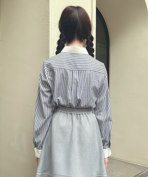 F i.n.t（フィント）の「ラビットカラーストライプシャツ/fint　フィント（シャツ/ブラウス・レディース・ホワイト×グリーン/ホワイト×ブルー・FREE）」の5枚目の写真