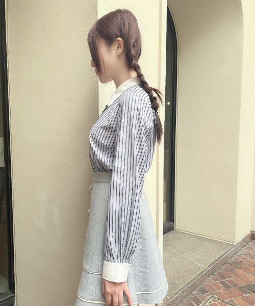 F i.n.t（フィント）の「ラビットカラーストライプシャツ/fint　フィント（シャツ/ブラウス・レディース・ホワイト×グリーン/ホワイト×ブルー・FREE）」の4枚目の写真