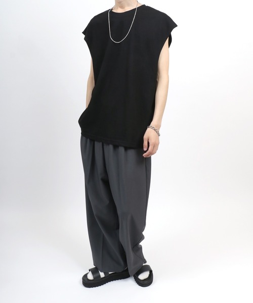 ANPAS（アンパス）の「Dry Ponte Fabric Sleeveless Shirt/ドライポンチ ノースリーブシャツ タンクトップ カットソー メンズ レディース（タンクトップ・メンズ・ブラック/カーキ/ブルー/ホワイト/チャコール/ベージュ・M/L/LL）」の12枚目の写真