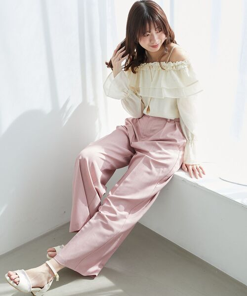 MAJESTIC LEGON（マジェスティックレゴン）の「センタープレスタックワイドパンツ（その他パンツ・レディース・ピンク/キャメル/グレー/ブラック・SMALL/MEDIUM）」の5枚目の写真