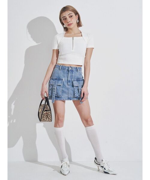 EVRIS（エヴリス）の「カーゴベルトデニムミニスカート（デニムスカート・レディース・ブルー/ブラック・MEDIUM/SMALL）」の9枚目の写真
