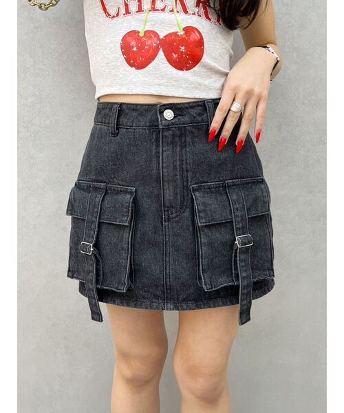 EVRIS（エヴリス）の「カーゴベルトデニムミニスカート（デニムスカート・レディース・ブルー/ブラック・MEDIUM/SMALL）」の15枚目の写真