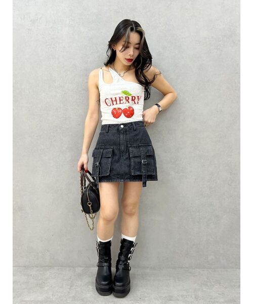 EVRIS（エヴリス）の「カーゴベルトデニムミニスカート（デニムスカート・レディース・ブルー/ブラック・MEDIUM/SMALL）」の16枚目の写真