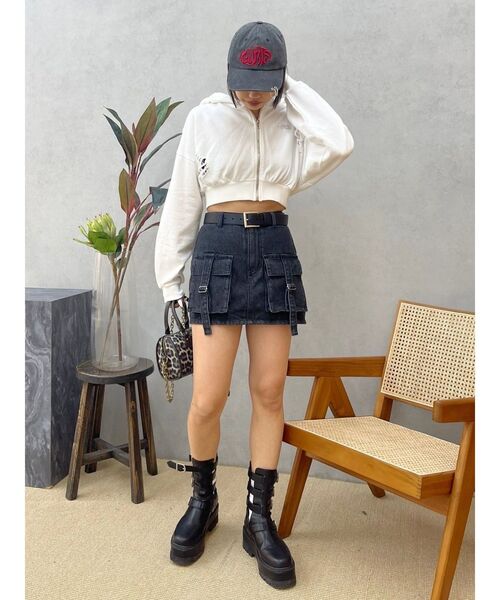 EVRIS（エヴリス）の「カーゴベルトデニムミニスカート（デニムスカート・レディース・ブルー/ブラック・MEDIUM/SMALL）」の20枚目の写真