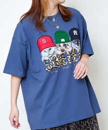 帽子ネコプリントTシャツ/ルーズ×フォトデザイン