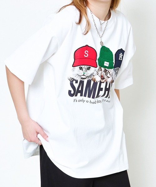 GORGE(ゴージ)の「帽子ネコプリントTシャツ/ルーズ×フォトデザイン(Tシャツ/カットソー・レディース・オフホワイト/ブルー/ブラック/イエロー/ラベンダー・F)」の14枚目の写真