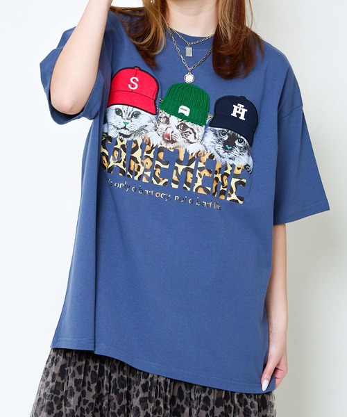 GORGE(ゴージ)の「帽子ネコプリントTシャツ/ルーズ×フォトデザイン(Tシャツ/カットソー・レディース・オフホワイト/ブルー/ブラック/イエロー/ラベンダー・F)」の16枚目の写真
