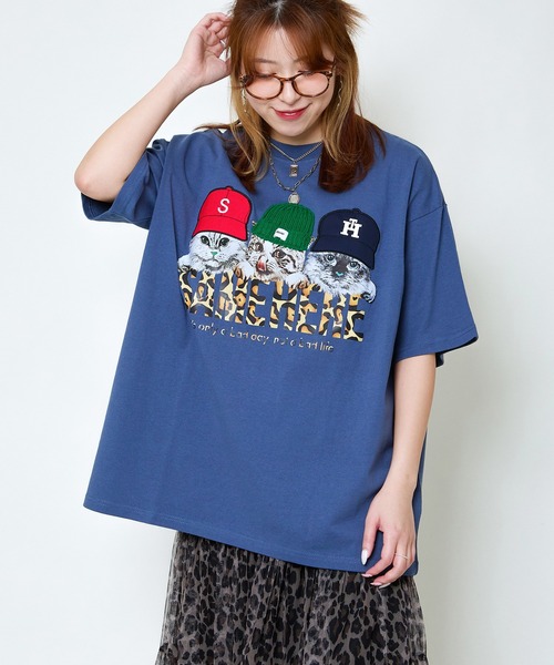 GORGE(ゴージ)の「帽子ネコプリントTシャツ/ルーズ×フォトデザイン(Tシャツ/カットソー・レディース・オフホワイト/ブルー/ブラック/イエロー/ラベンダー・F)」の17枚目の写真