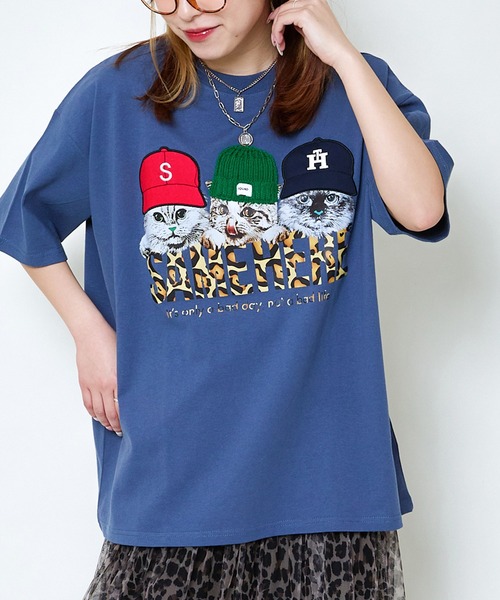 GORGE(ゴージ)の「帽子ネコプリントTシャツ/ルーズ×フォトデザイン(Tシャツ/カットソー・レディース・オフホワイト/ブルー/ブラック/イエロー/ラベンダー・F)」の18枚目の写真