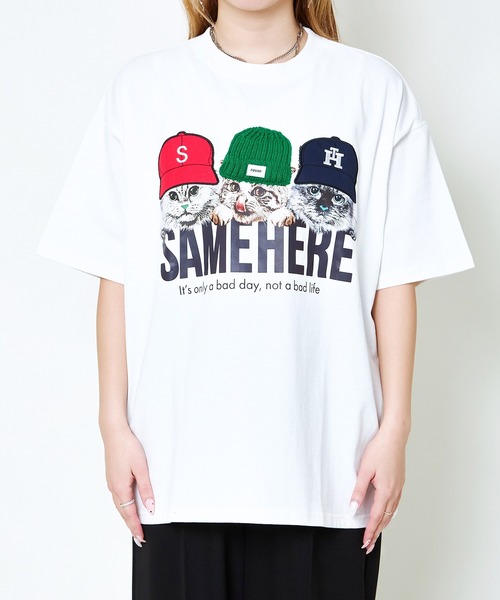 GORGE(ゴージ)の「帽子ネコプリントTシャツ/ルーズ×フォトデザイン(Tシャツ/カットソー・レディース・オフホワイト/ブルー/ブラック/イエロー/ラベンダー・F)」の19枚目の写真