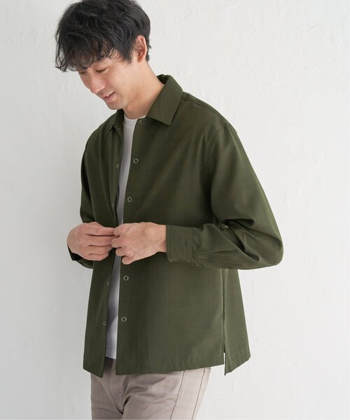 ikka(イッカ)の「【吸水速乾】イージーケアリネンライクシャウター(シャツ/ブラウス・メンズ・ネイビー/オリーブ・M/L/XL/S)」の7枚目の写真
