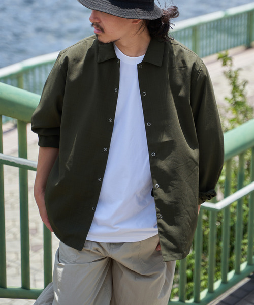ikka(イッカ)の「【吸水速乾】イージーケアリネンライクシャウター(シャツ/ブラウス・メンズ・ネイビー/オリーブ・M/L/XL/S)」の1枚目の写真