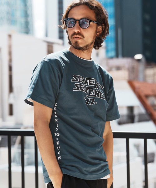 seventy seven(セブンティセブン)の「mt9667-middle onz S-S t-shirts (77universe) Tシャツ(Tシャツ/カットソー・メンズ・ブルー系その他/ホワイト/ブラック・S/M/L/XL)」の3枚目の写真