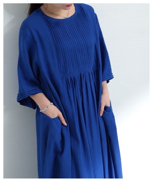 Sawa a la mode(サワアラモード)の「プリーテッドブザムフレアワンピース(ワンピース・レディース・ブルー/カーキ・FREE)」の12枚目の写真