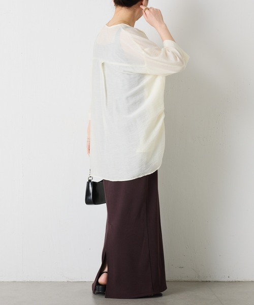 COLLAGE GALLARDAGALANTE（コラージュガリャルダガランテ）の「ヴィンテージライクラペルカラー半袖シアーシャツ/WEB限定（シャツ/ブラウス・レディース・オフホワイト/ブラック/ブルー/ネイビー・FREE）」の12枚目の写真