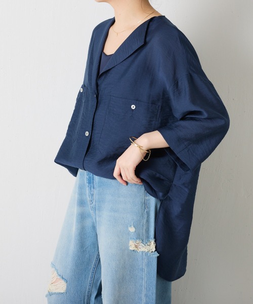 COLLAGE GALLARDAGALANTE（コラージュガリャルダガランテ）の「ヴィンテージライクラペルカラー半袖シアーシャツ/WEB限定（シャツ/ブラウス・レディース・オフホワイト/ブラック/ブルー/ネイビー・FREE）」の22枚目の写真