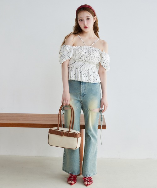 one after another NICE CLAUP（ワンアフターアナザーナイスクラップ）の「リボンサンダル（サンダル・レディース・オフホワイト/ブラック/レッド・L/M/S）」の12枚目の写真