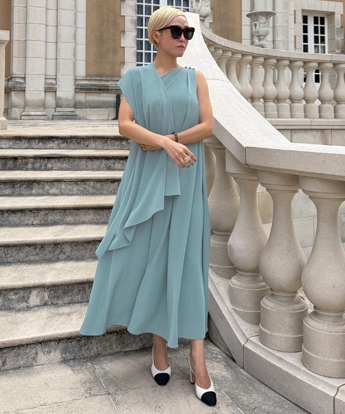 【韓国ブランド】ショルダーチェーンミディワンピースN291 セール】ワンショルダードレス（ワンピース）｜JENNE（ジェンヌ