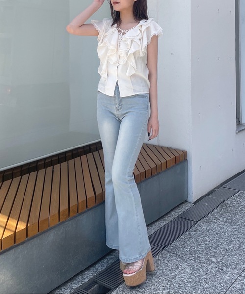 ブラウス シャツ ノースリーブラッフルブラウス レディース 楽天市場】【OUTLET SALE】ブラウス《ノースリーブラッフル