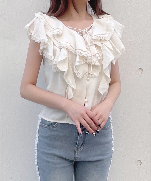 one way（ワンウェイ）の「ノースリーブラッフルブラウス（シャツ/ブラウス・レディース・アイボリー/ホワイト/ブラック・FREE）」の18枚目の写真