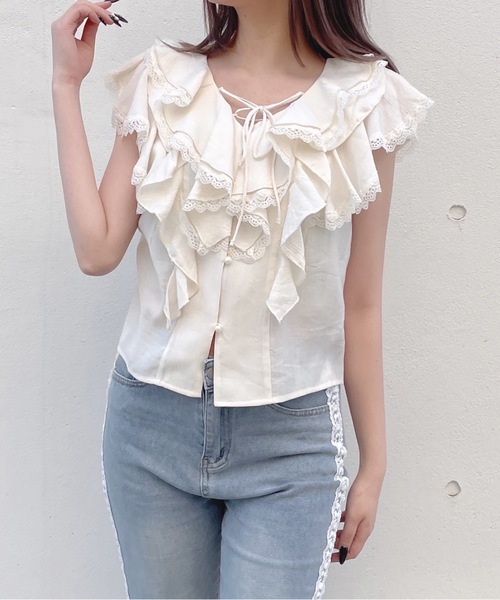 one way（ワンウェイ）の「ノースリーブラッフルブラウス（シャツ/ブラウス・レディース・アイボリー/ホワイト/ブラック・FREE）」の19枚目の写真