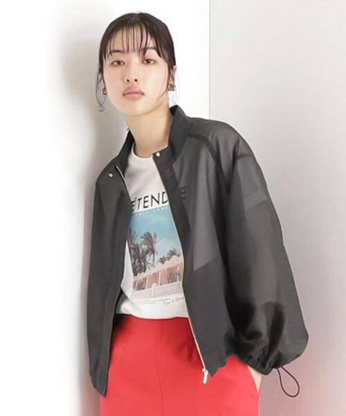 THE SHOP TK （ザ ショップ ティーケー ）の「シアースタンドカラーブルゾン【洗える】（ブルゾン・レディース・ライトイエロー系/スミクロ・12/13）」の4枚目の写真