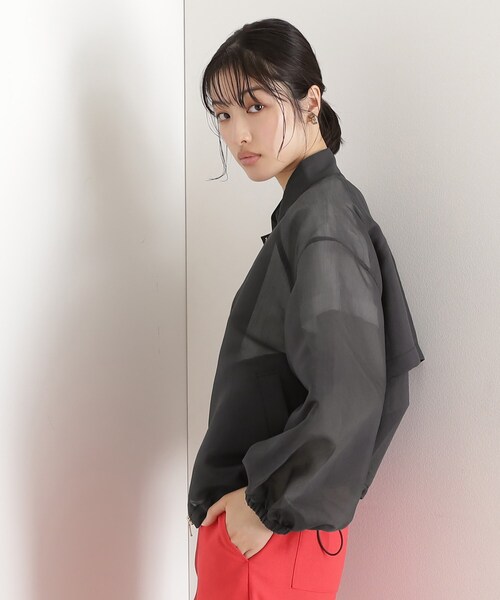 THE SHOP TK （ザ ショップ ティーケー ）の「シアースタンドカラーブルゾン【洗える】（ブルゾン・レディース・ライトイエロー系/スミクロ・12/13）」の6枚目の写真