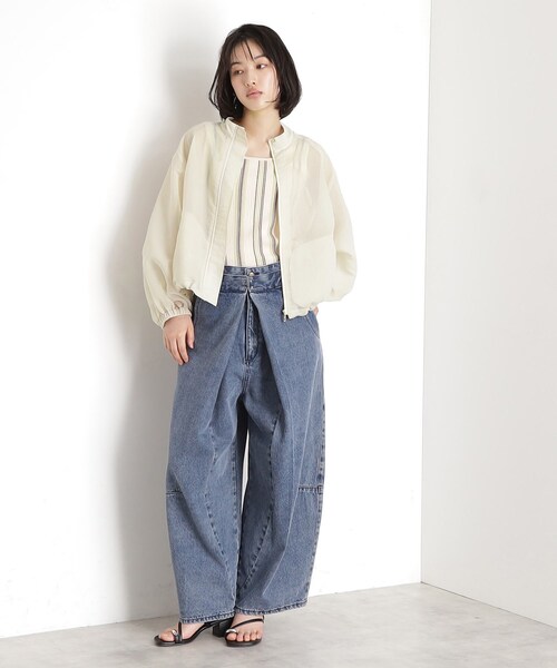 THE SHOP TK （ザ ショップ ティーケー ）の「シアースタンドカラーブルゾン【洗える】（ブルゾン・レディース・ライトイエロー系/スミクロ・12/13）」の8枚目の写真