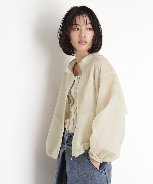 THE SHOP TK （ザ ショップ ティーケー ）の「シアースタンドカラーブルゾン【洗える】（ブルゾン・レディース・ライトイエロー系/スミクロ・12/13）」の9枚目の写真