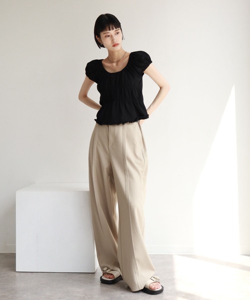 NOGLE（ノグル）の「【NOGLE/ノグル】ギャザーシャーリングフリルトップス（Tシャツ/カットソー・レディース・ホワイト/ブラック・FREE）」の18枚目の写真