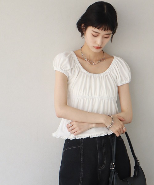 シャーリングフリルトップス NOGLE - ◾️Gathered shirred frill top ギャザーシャーリング