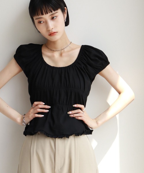 シャーリングフリルトップス 洗える】シャーリングフリルトップス｜J'aDoRe JUN ONLINE