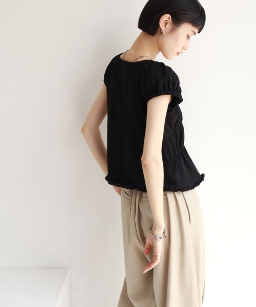 NOGLE（ノグル）の「【NOGLE/ノグル】ギャザーシャーリングフリルトップス（Tシャツ/カットソー・レディース・ホワイト/ブラック・FREE）」の12枚目の写真