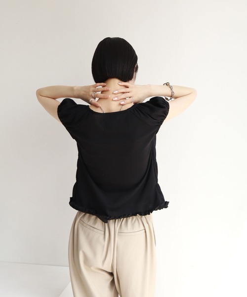 NOGLE（ノグル）の「【NOGLE/ノグル】ギャザーシャーリングフリルトップス（Tシャツ/カットソー・レディース・ホワイト/ブラック・FREE）」の16枚目の写真