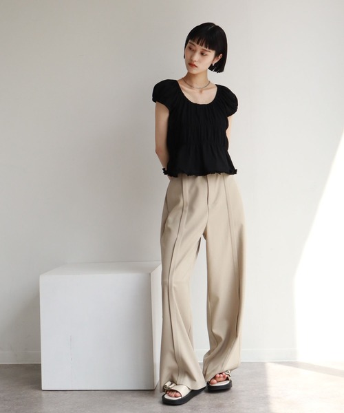 NOGLE（ノグル）の「【NOGLE/ノグル】ギャザーシャーリングフリルトップス（Tシャツ/カットソー・レディース・ホワイト/ブラック・FREE）」の17枚目の写真