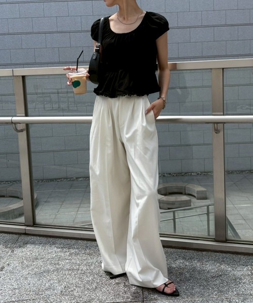 NOGLE（ノグル）の「【NOGLE/ノグル】ギャザーシャーリングフリルトップス（Tシャツ/カットソー・レディース・ホワイト/ブラック・FREE）」の20枚目の写真