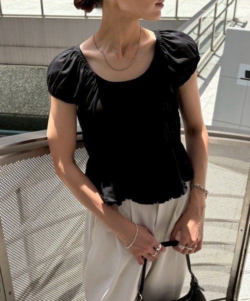 NOGLE（ノグル）の「【NOGLE/ノグル】ギャザーシャーリングフリルトップス（Tシャツ/カットソー・レディース・ホワイト/ブラック・FREE）」の22枚目の写真