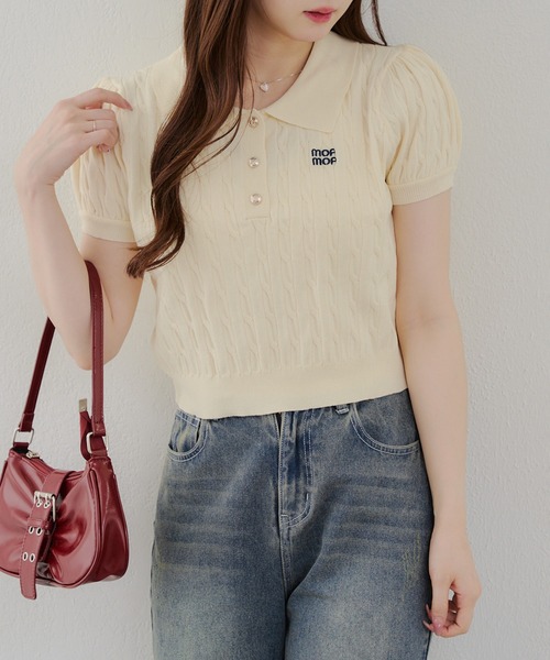 Another Branch olive des olive（アナザーブランチオリーブデオリーブ）の「【夏まで着れる】BASICポロニット（ニット/セーター・レディース・アイボリー/その他12/ネイビー/ボルドー・FREE）」の2枚目の写真