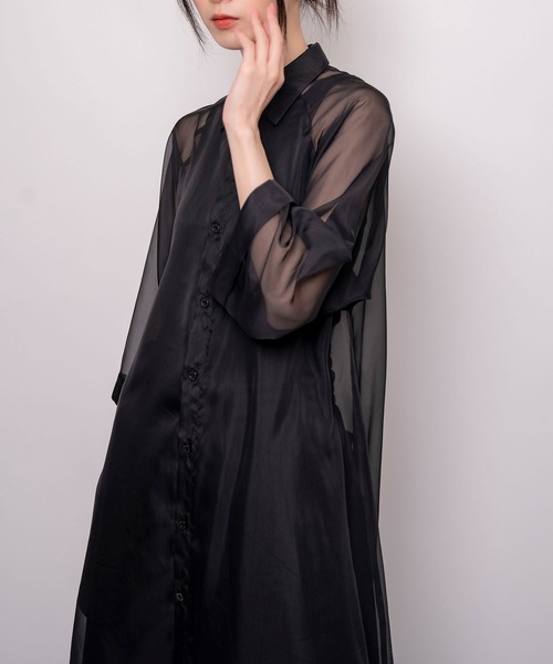 Nora Lily（ノラリリー）の「【Nora Lily】Sheer Shirt One-piece（ワンピース・レディース・オフホワイト/ホワイト系その他/ブラック/ライトブルー・FREE）」の4枚目の写真