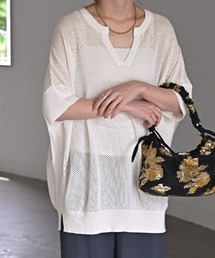 透かし編みニットTシャツ