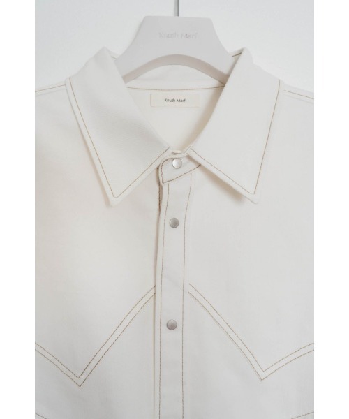 Knuth Marf スタンドカラーパターンシャツ　クヌースマーフ　ホワイト row ファッション Knuth Marf スタンドカラーパターンシャツ