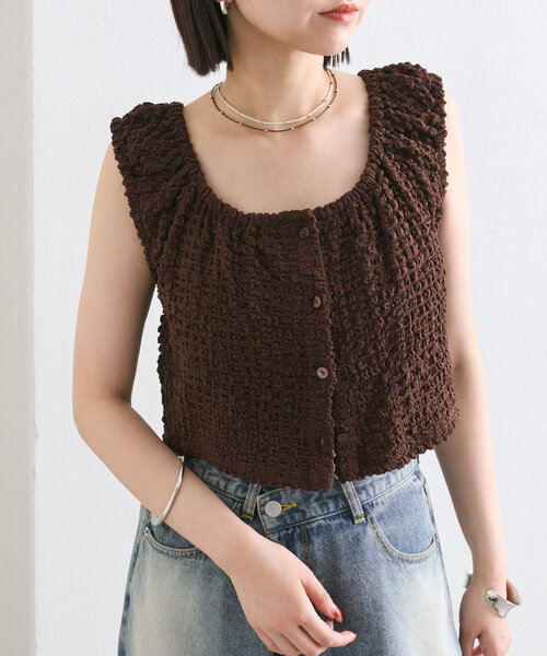 mystic(ミスティック)の「シャーリングスクエアショートタンク(タンクトップ・レディース・レッド/ブラウン/アイボリー/ブラック・FREE)」の1枚目の写真