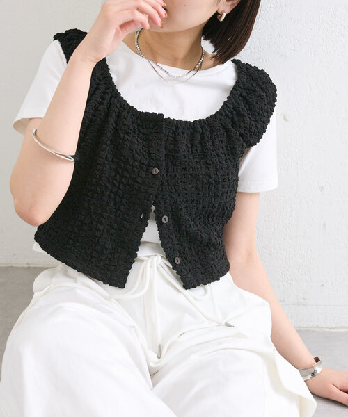 mystic(ミスティック)の「シャーリングスクエアショートタンク(タンクトップ・レディース・レッド/ブラウン/アイボリー/ブラック・FREE)」の4枚目の写真