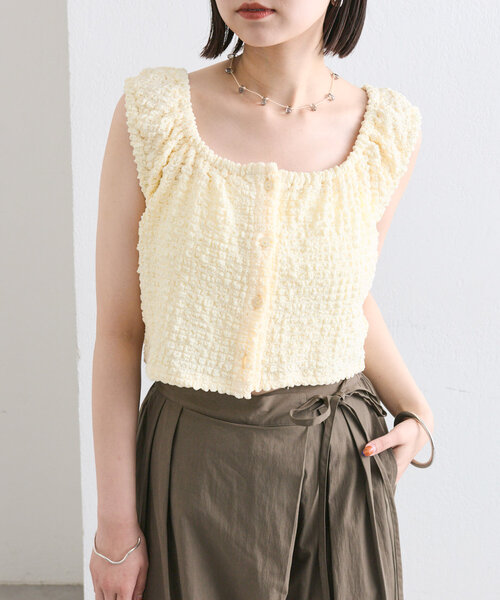 mystic(ミスティック)の「シャーリングスクエアショートタンク(タンクトップ・レディース・レッド/ブラウン/アイボリー/ブラック・FREE)」の12枚目の写真