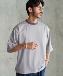 jiggys shop | ピグメント加工 マイクロボーダー クルーネック 5分袖Tシャツ カットソー(Tシャツ/カットソー)
