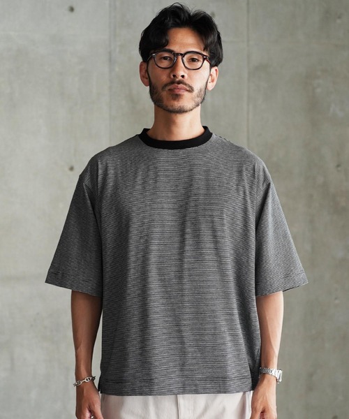 jiggys shop(ジギーズショップ)の「ピグメント加工 マイクロボーダー クルーネック 5分袖Tシャツ カットソー(Tシャツ/カットソー・メンズ・ライトグリーン/ブラック/グレー・MEDIUM/X-LARGE/LARGE)」の13枚目の写真