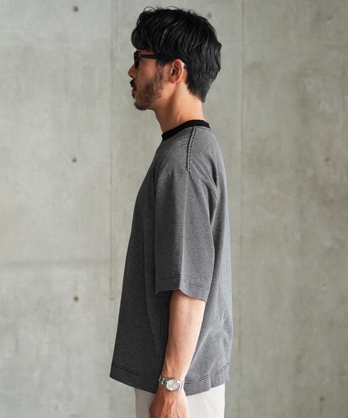 jiggys shop(ジギーズショップ)の「ピグメント加工 マイクロボーダー クルーネック 5分袖Tシャツ カットソー(Tシャツ/カットソー・メンズ・ライトグリーン/ブラック/グレー・MEDIUM/X-LARGE/LARGE)」の12枚目の写真